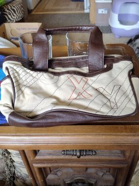 Roxy Beige Canvas Shoulder Bag with Brown Trim and Orange Accent With Wallet
